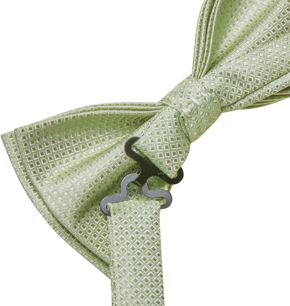 Hi-Tie Solid Bow Tie Hankerchief Cufflink Pre-tied Silk Knot Bowtie for Male Business Party