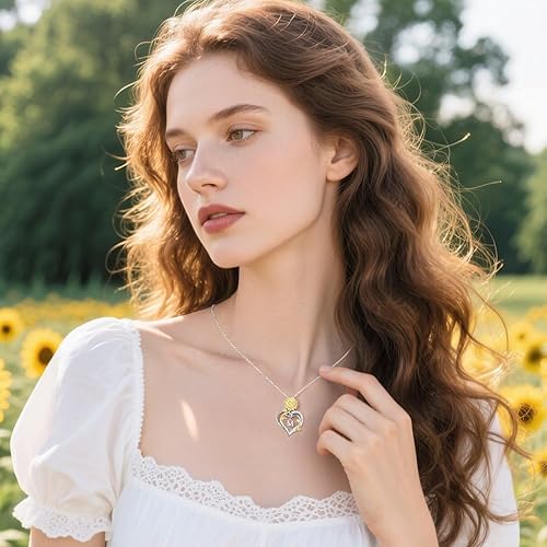 Miniatura 3 de Iefil Regalos de Girasol para Mujer - Collar de Girasol Inicial de Plata de Ley 925 para Mujeres, Regalos de Aniversario y Cumpleaños para Esposa