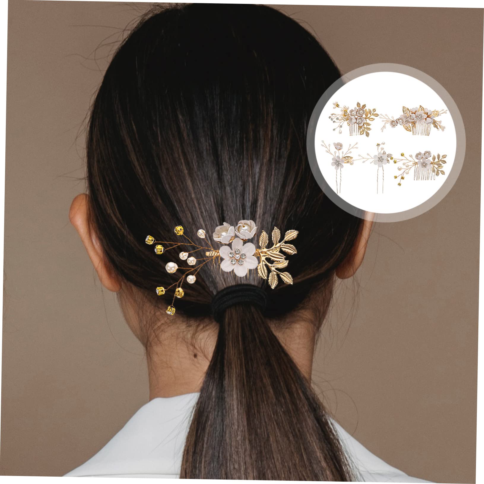 LALAFINA 2sätze Perlenblüten-haarspange Und Haarkamm Eleganter Brautkopfschmuck Für Hochzeiten Feste Und Besondere Anlässe Teiliges Mit Goldakzenten Handgefertigt Langlebig Und