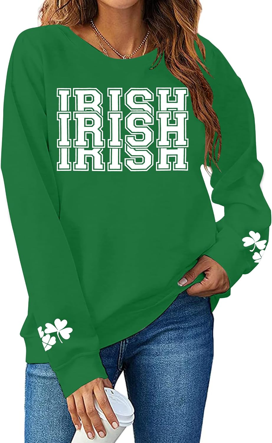 St Patricks Day Sweatshirt Women Shamrock Sweater Notre Dame Shirts Clover Top Irish Gift Long Sleeve Pullover