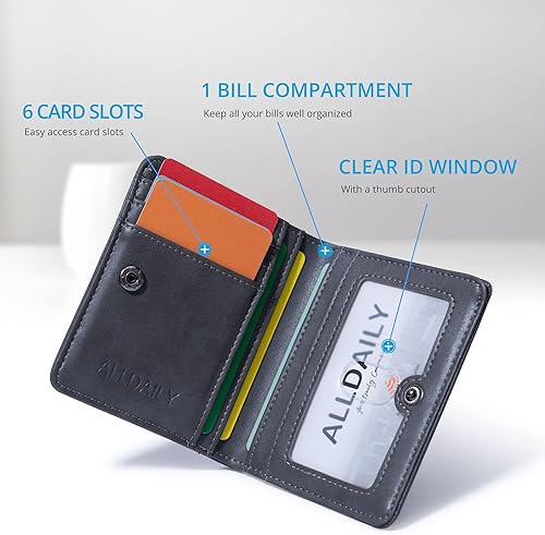 Miniatura 4 de Alldaily Cartera pequeña RFID para mujer, delgada, compacta, plegable, con bolsillo, mini monedero de viaje para mujer (gris)