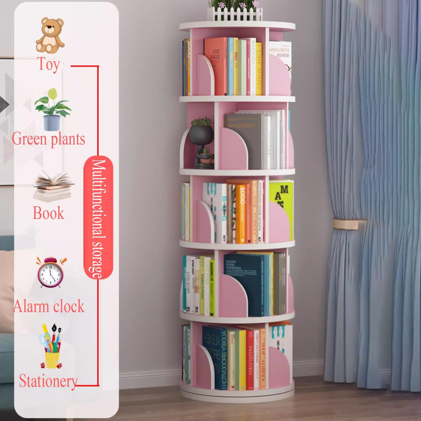 Amazon.co.jp: 回転式本棚 5段 6段 回転本棚 図鑑 大容量 絵本棚 漫画