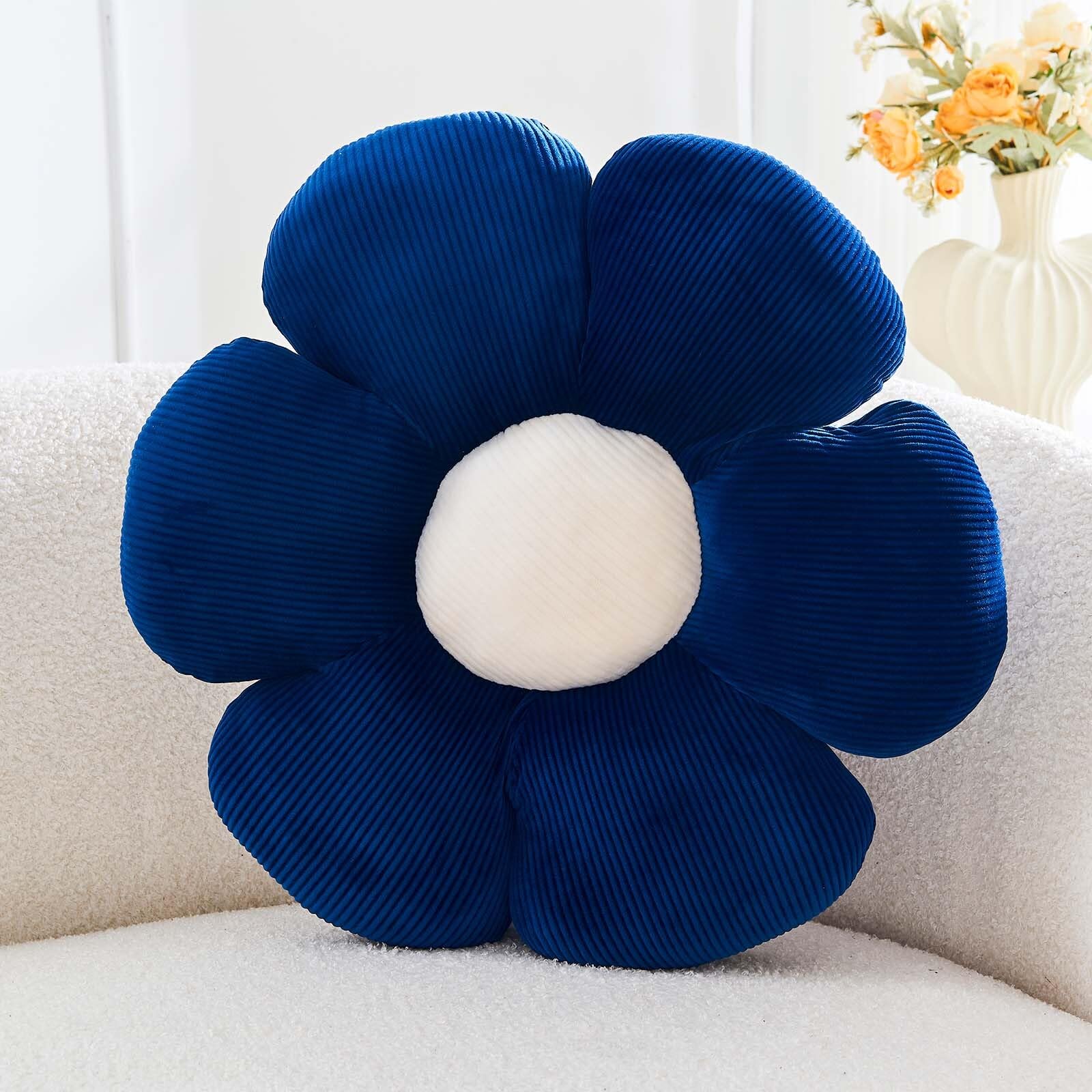 Kcvvcr Navy Flower Pillow, 17.7" Cute Flower Shaped Floor Pillow, Aesthetic Floral Plush Daisy Decorative Throw Pillows for Bed Sofa Couch