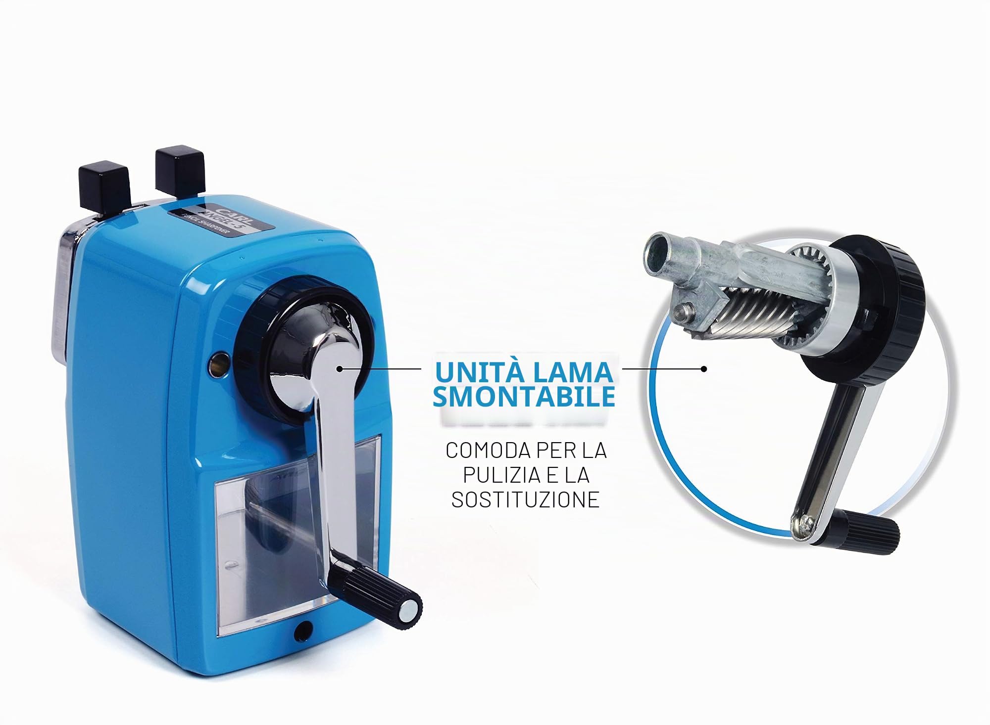 CARL Angel Temperamatite Manuale, Metallo Alluminio, Blu, Four full sized shelves