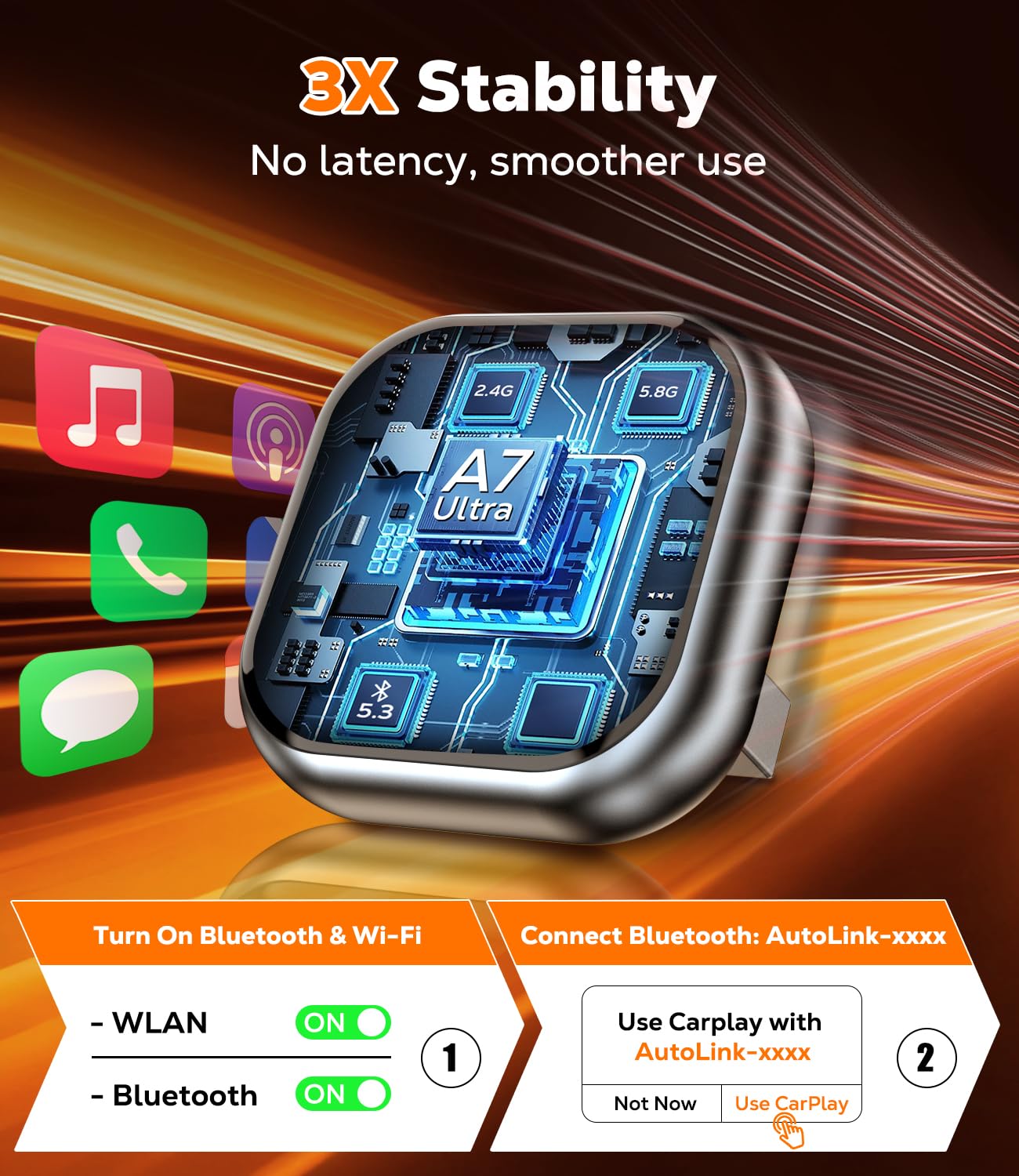 Adattatore CarPlay wireless SOLO per Apple CarPlay Cablato installato In Fabbrica & iOS 10+ – Converte Car Play Cablato in Wireless – USB C/A Plug & Play, Super Mini, Connessione Bluetooth Stabile