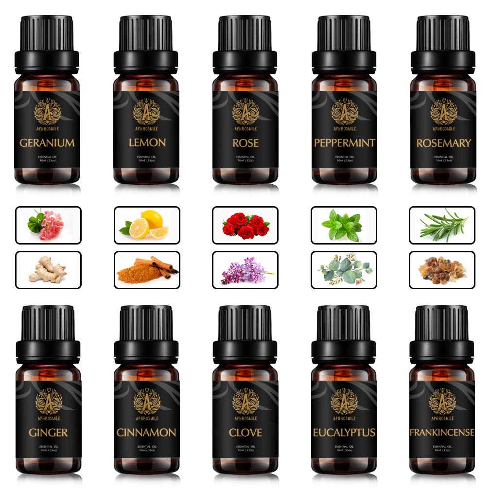 Aromatherapie Ingwer ätherisches Öl Set für Diffusor, 100% reine Zimt ätherisches Öl Kit für Hause, 10x10ml Eukalyptus ätherische Öle Set - Nelken, Weihrauch, Pfefferminze Öle...
