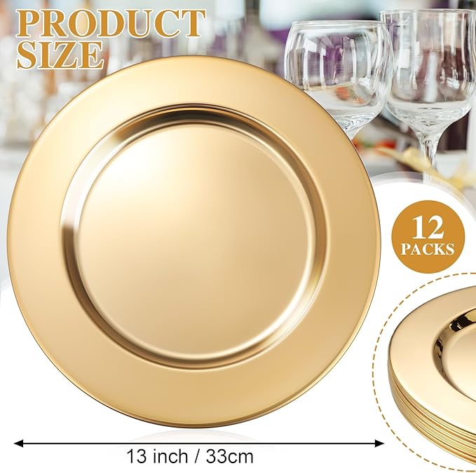 Vesici 12 Platos Cargadores Dorados de Acero Inoxidable 33 cm miniatura 3