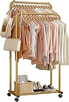 Vista 14 de Perchero para ropa con estante de malla de almacenamiento y ruedas, perchero de metal resistente para colgar ropa, vestidos, abrigos, gran capacidad