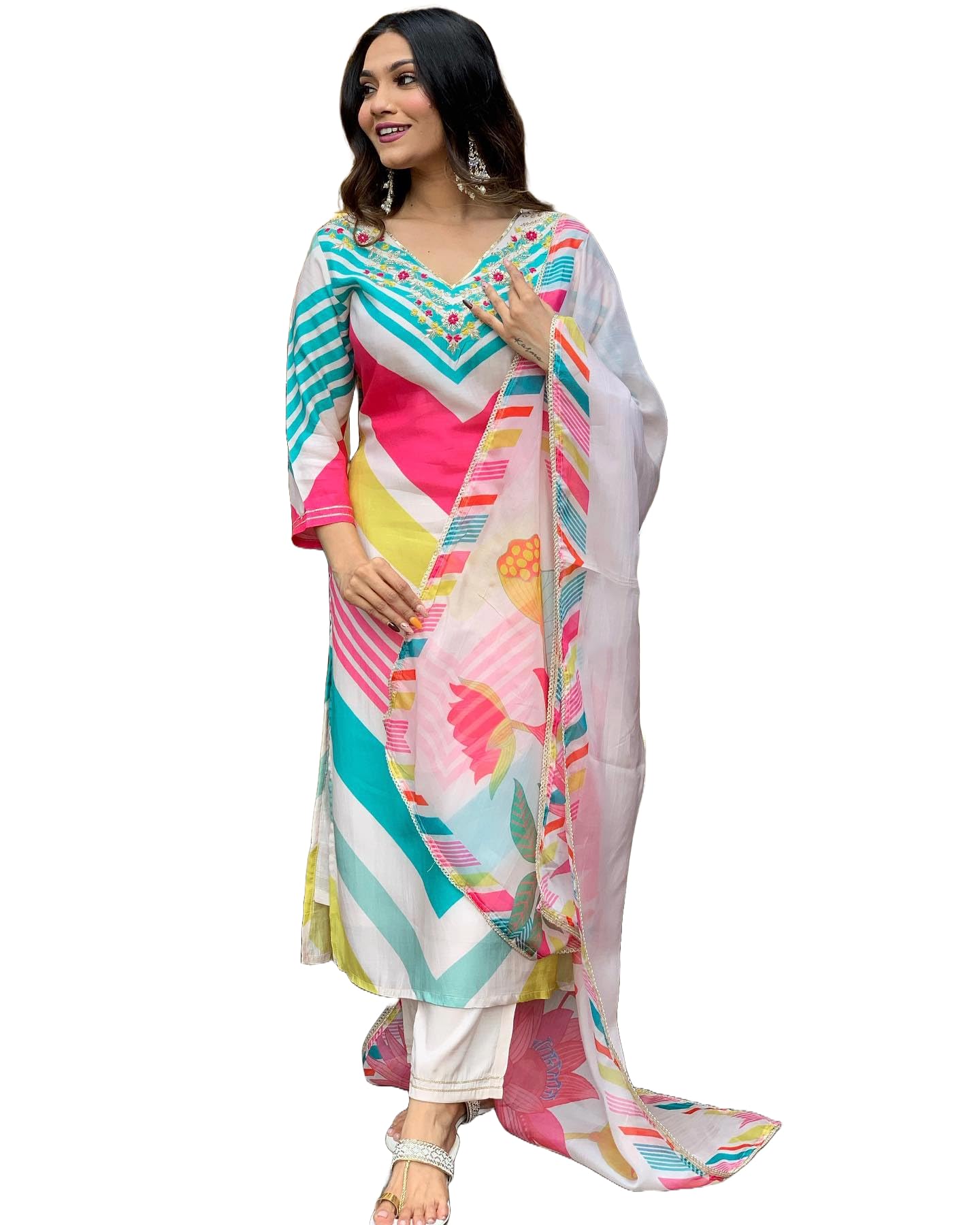 anni designer Women's Cotton Blend Calf Length Kurta Pant With Dupatta-picture-27