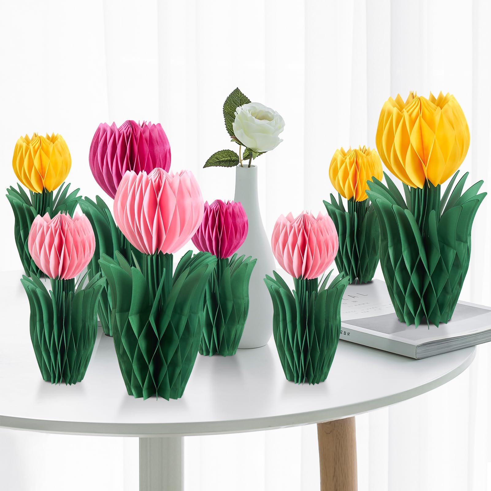 SUNBEAUTY 8 PCS Flower Honeycomb Decoration Pink Orange Tulip Mother Day Decorations Spring Decor Tulips Table Centerpieces for Home Office