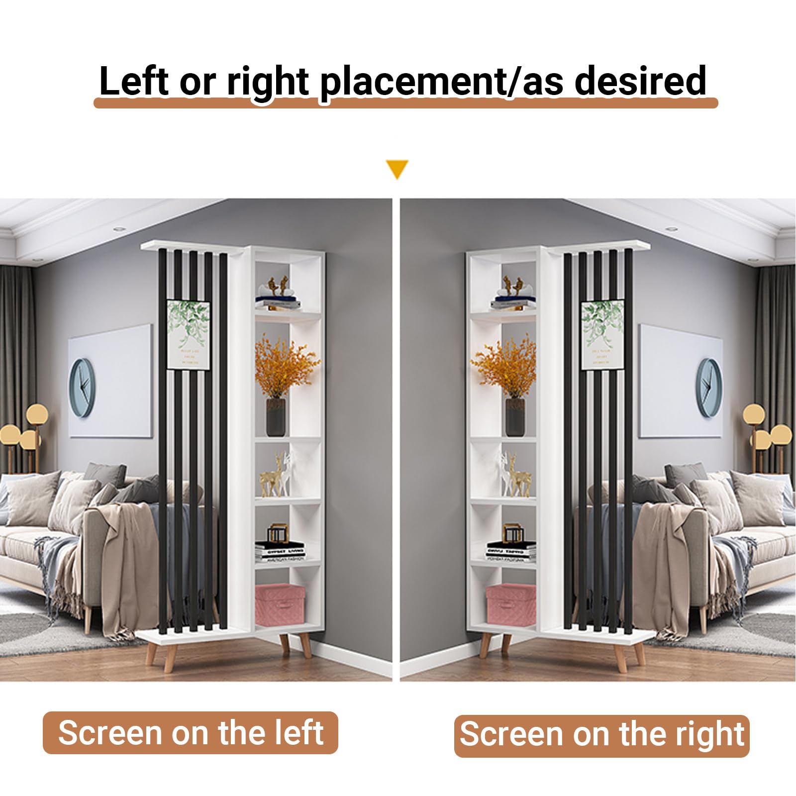 Divisorio per ambienti in legno da ingresso con gambe in legno di faggio | Libreria Moderna da Interno per Esposizione e Contenimento, Divisorio per Ambienti Versatile(Black+White,80cm/31.5in)