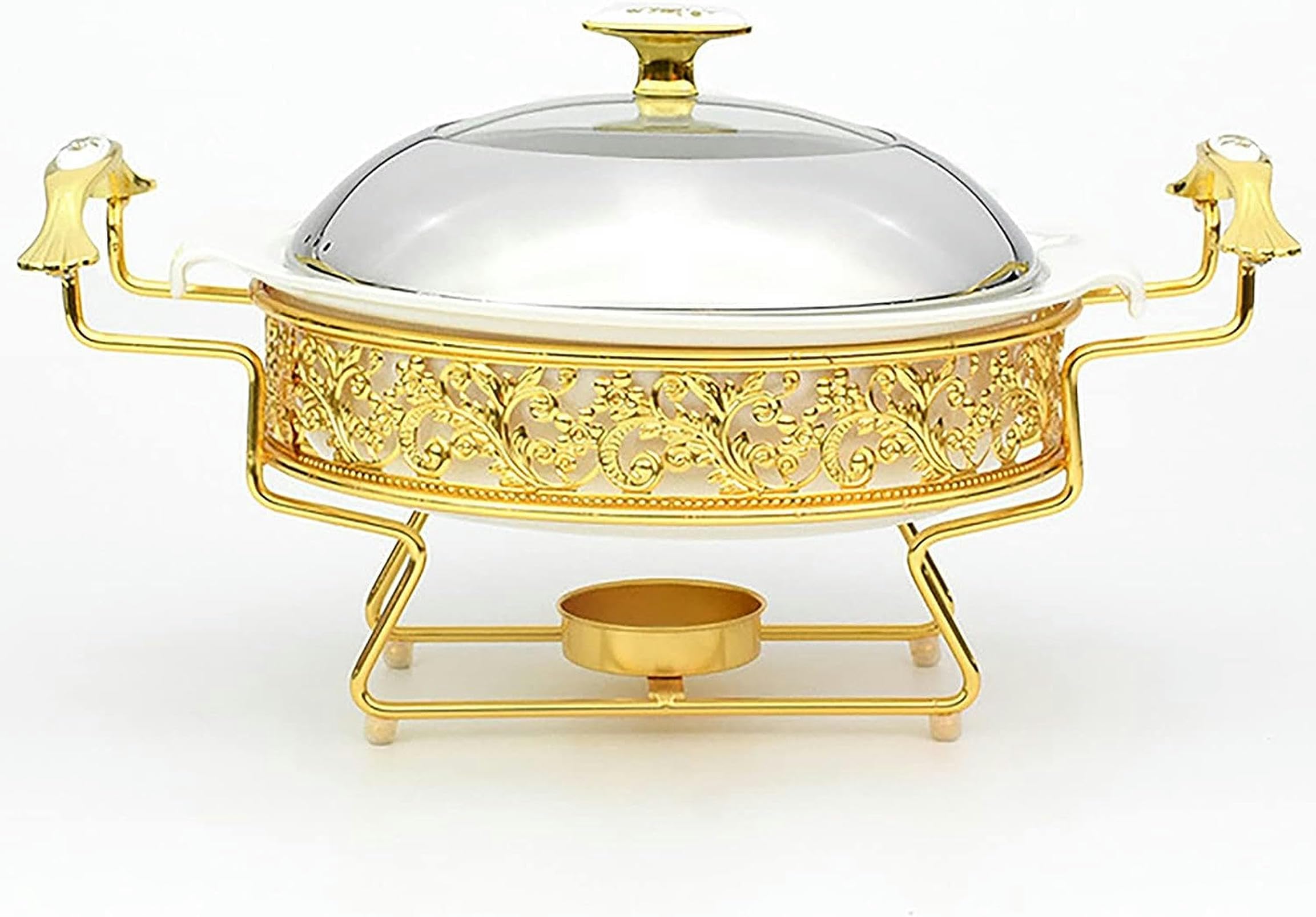 Hadecoll Size_name Golden Pattern Chafing Dish Buffet Set, Round Stainless Steel Chafer With Lid For Buffet Weddings Parties Banquets Catering Events, Chafer And Buffet Warmer Set,-28Cm