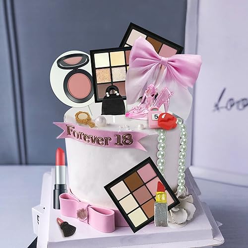Miniatura 3 de 15 adornos de maquillaje para tartas, cosméticos, decoración temática de lápiz labial, sombra de ojos, rubor para niñas y mujeres, despedida de