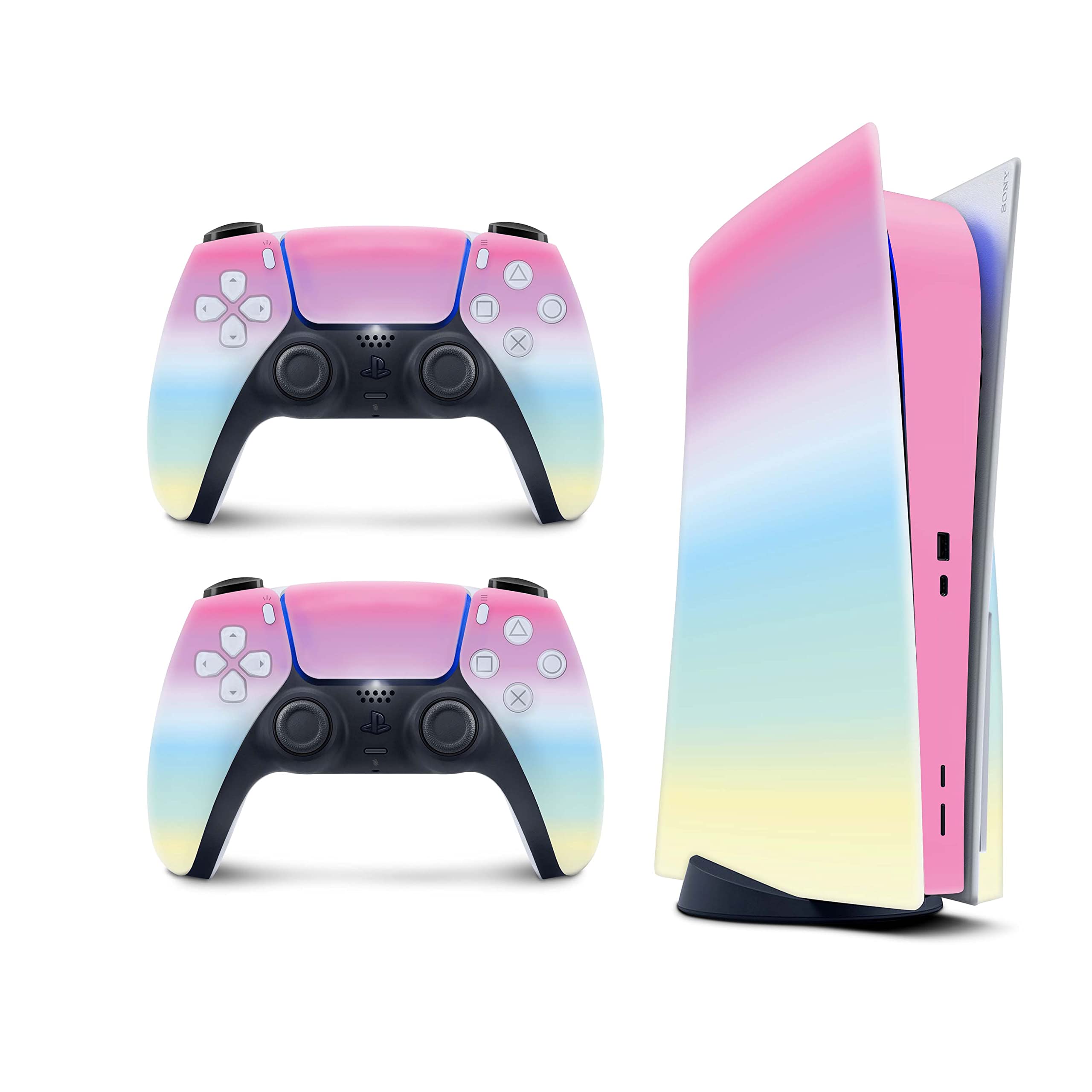 TACKY DESIGN PS5 Colorwave Skin for PlayStation 5 Console and 2 Controllers, Color Blocking skin Vinyl 3M Decal Stickers Full wrap Cover (Disk Edition)