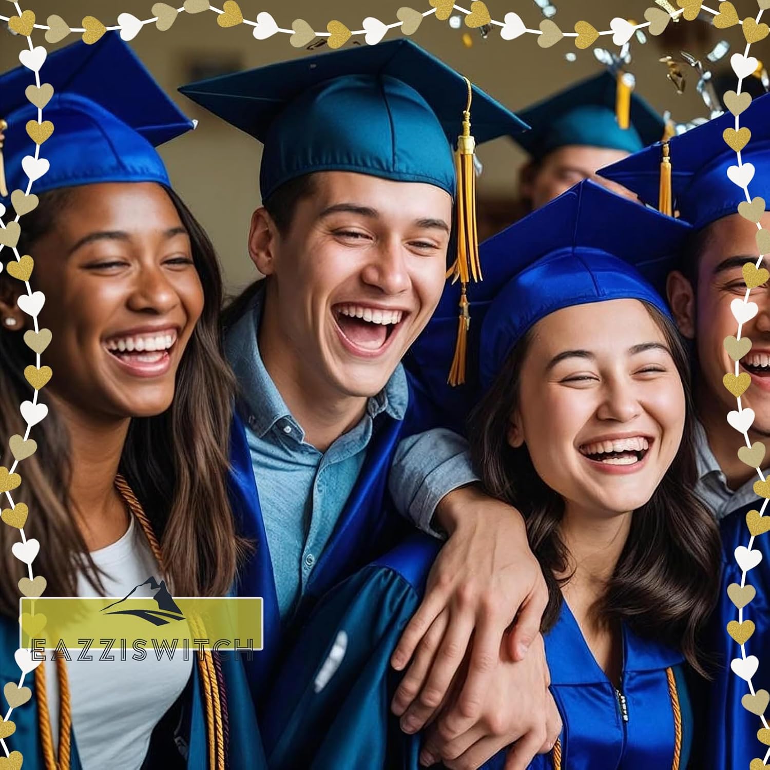 Gold Valentines Day Decorations Garland: Champagne Heart Metallic Glitter Hanging Banner Streamers - Valentines Day Romantic Party Decor for Office & Home - 52 Ft - Image 3