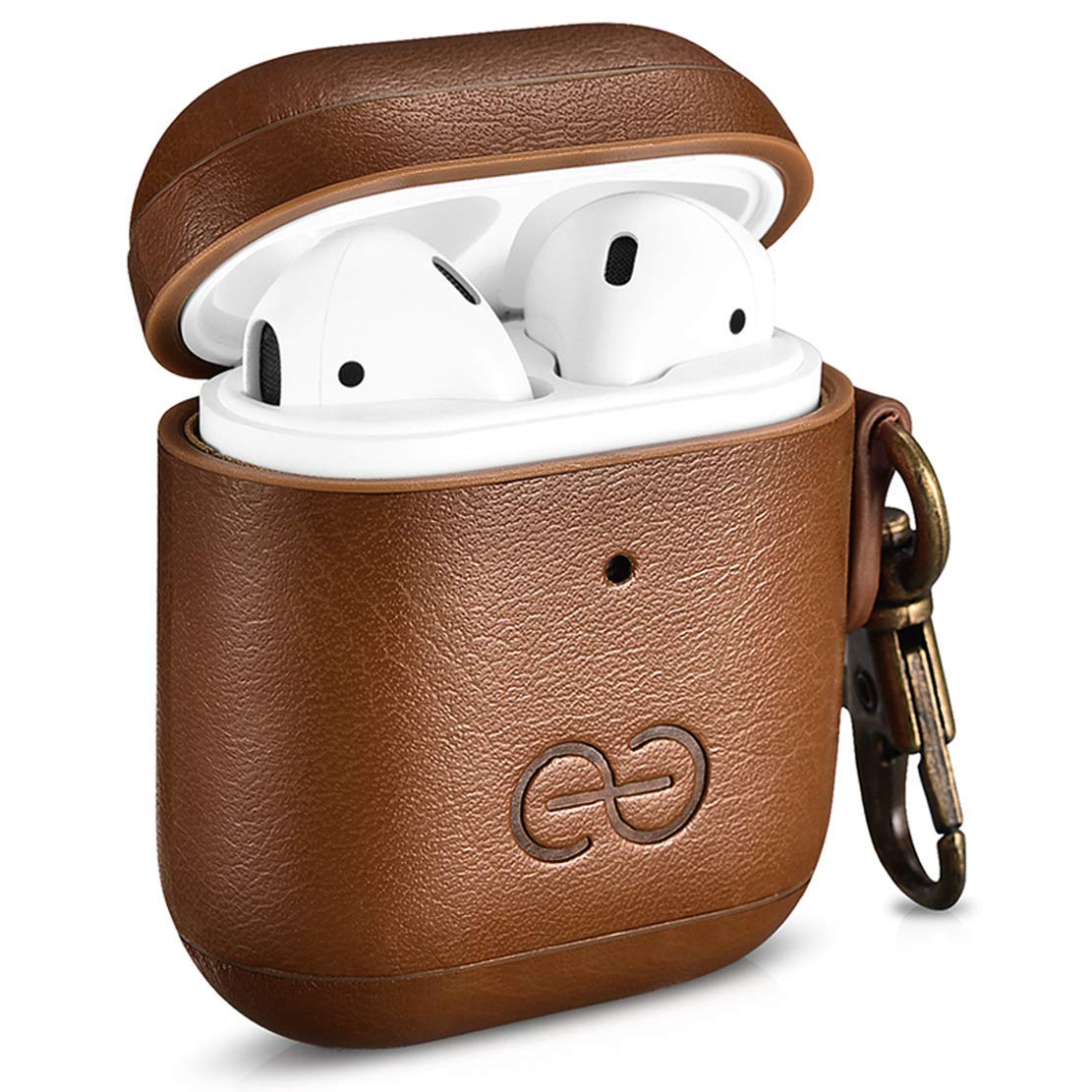 Dreem Om pour AirPods 1 & 2 Housse en Cuir Vegan avec Clip - Compatible avec Les écouteurs sans Fil Bluetooth Apple pour iPhone - Chocolat - 2