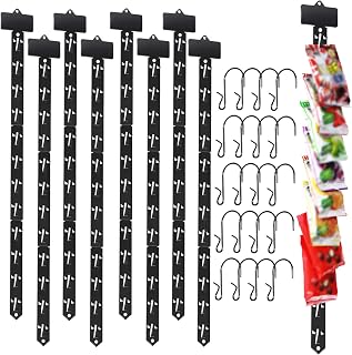 12 Packs Station Hanging Merchandise Strips with 20 S Hooks Retail Display with Label Header 24.8 Inch Plastic Merchandise Display Strips for Store Snack Bags Lightweight Product Supplies (Black)