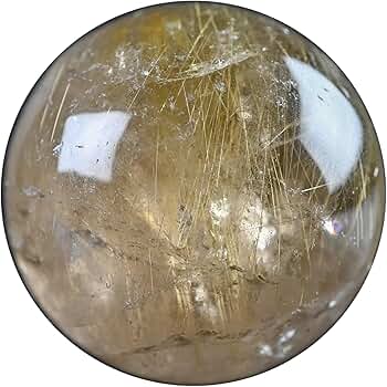 42mm ゴールドルチルクォーツ 丸玉 スフィア 金針水晶