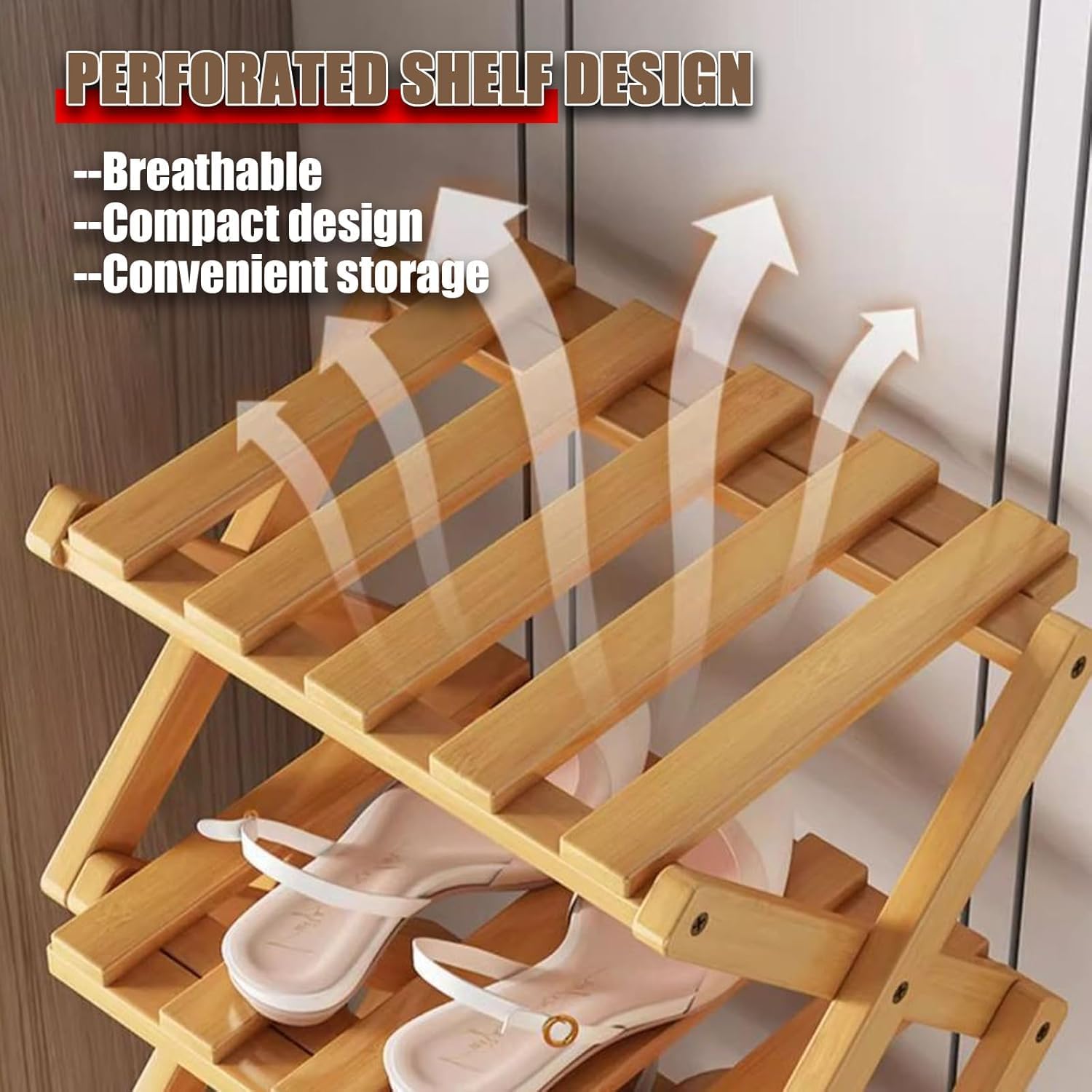 Bamboo Shoe Rack, Foldable No Assembly 2-9 Tier Collapsible Wooden Shoe Organizer for Entryway Closet Small Spaces (4, Brown)