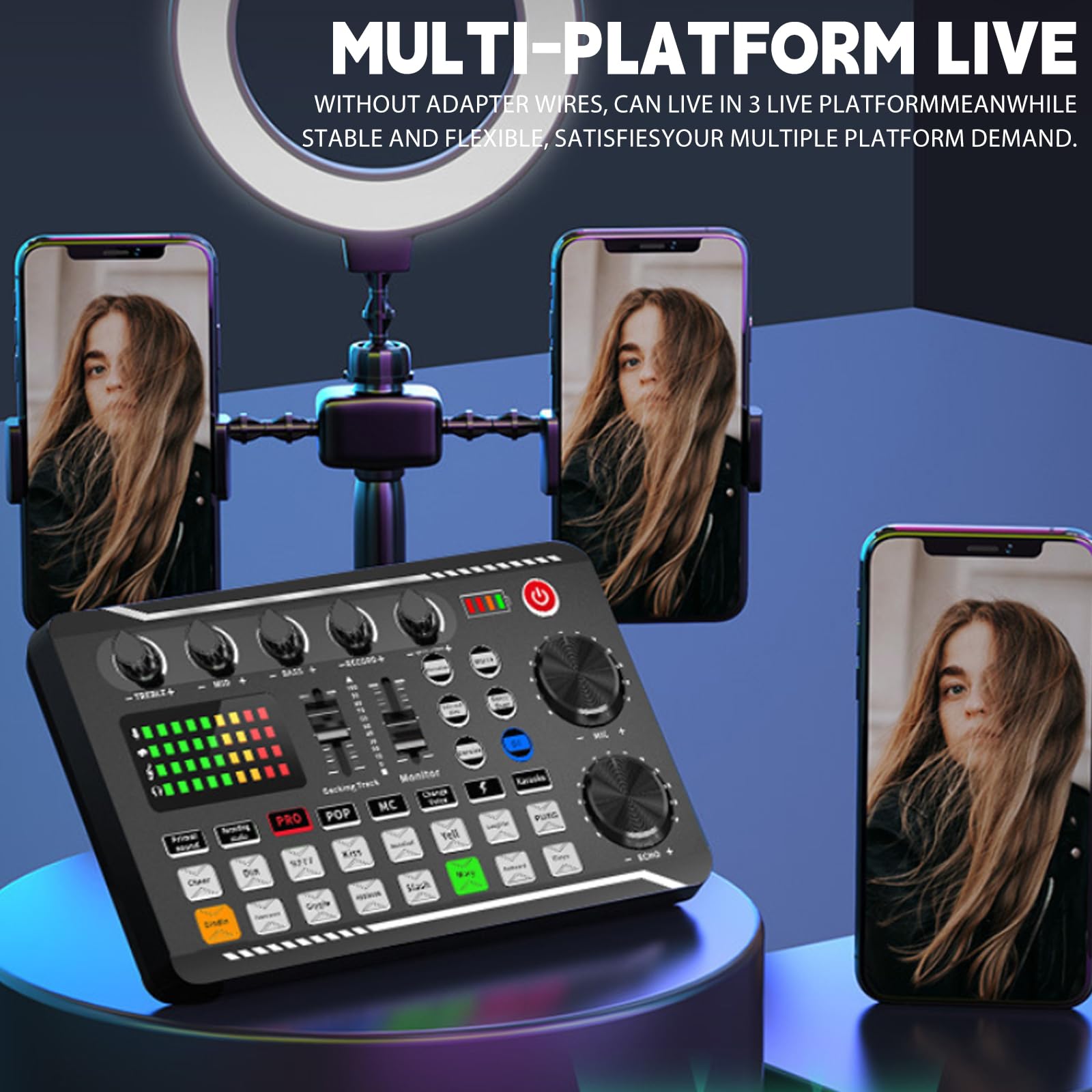 Live Sound Card Audio Mixer, F998 Live Soundkarte Audio Interface mit DJ Mixer Effekte, Soundffekte, Voice Changer, Bluetooth Audio Mixer für YouTube Streaming KTV Aufnahmen Gaming
