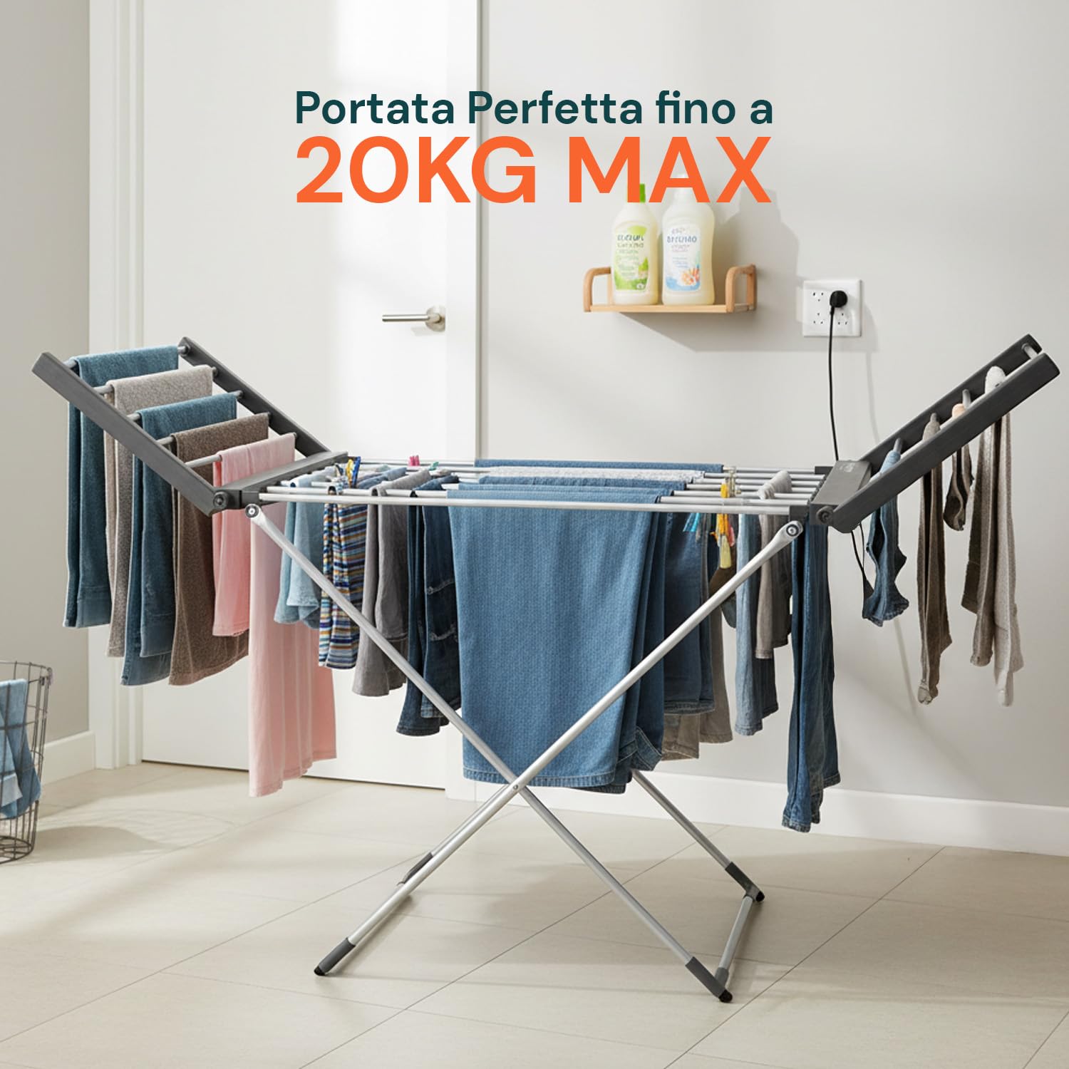 Wintem – Stendino Elettrico Richiudibile Magic Dry XL in Alluminio con 2 Ripiani Riscaldanti, Stendibiancheria Salvaspazio per Casa, Asciugabiancheria Rapido e a Basso Consumo