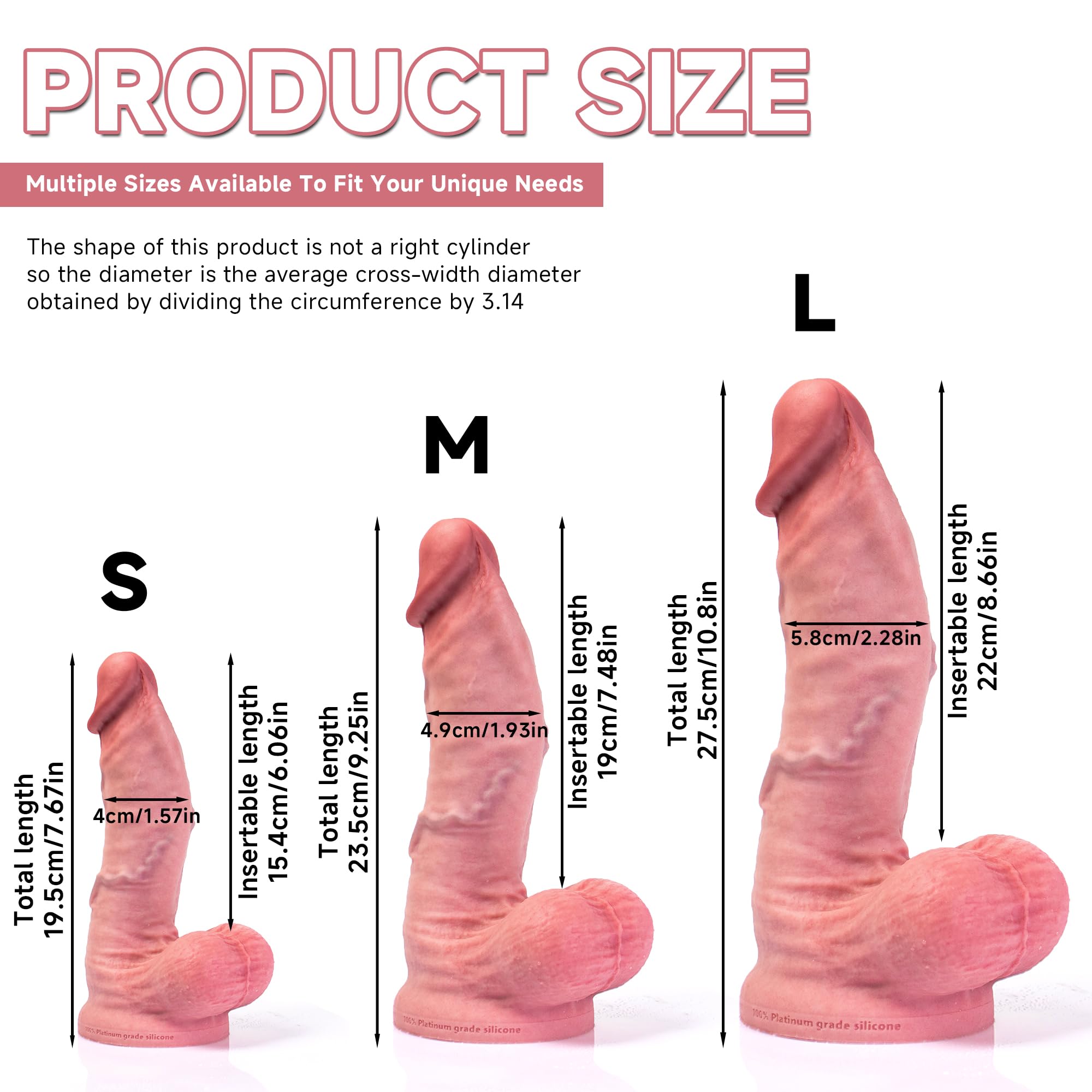 Realistischer Dildo mit starkem Saugnapf für Frauen/Männer – 5 Größen erhältlich, Details mit Hautstruktur, Platin-Silikon, wasserdicht mit großer Eichel, für freihändiges Spielen (D111-S)