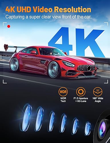 Miniatura 2 de Affver Cámara de tablero 4K, WiFi 5G integrado, pantalla táctil, tarjeta SD gratuita de 64 GB, cámara de tablero para automóviles con aplicación,