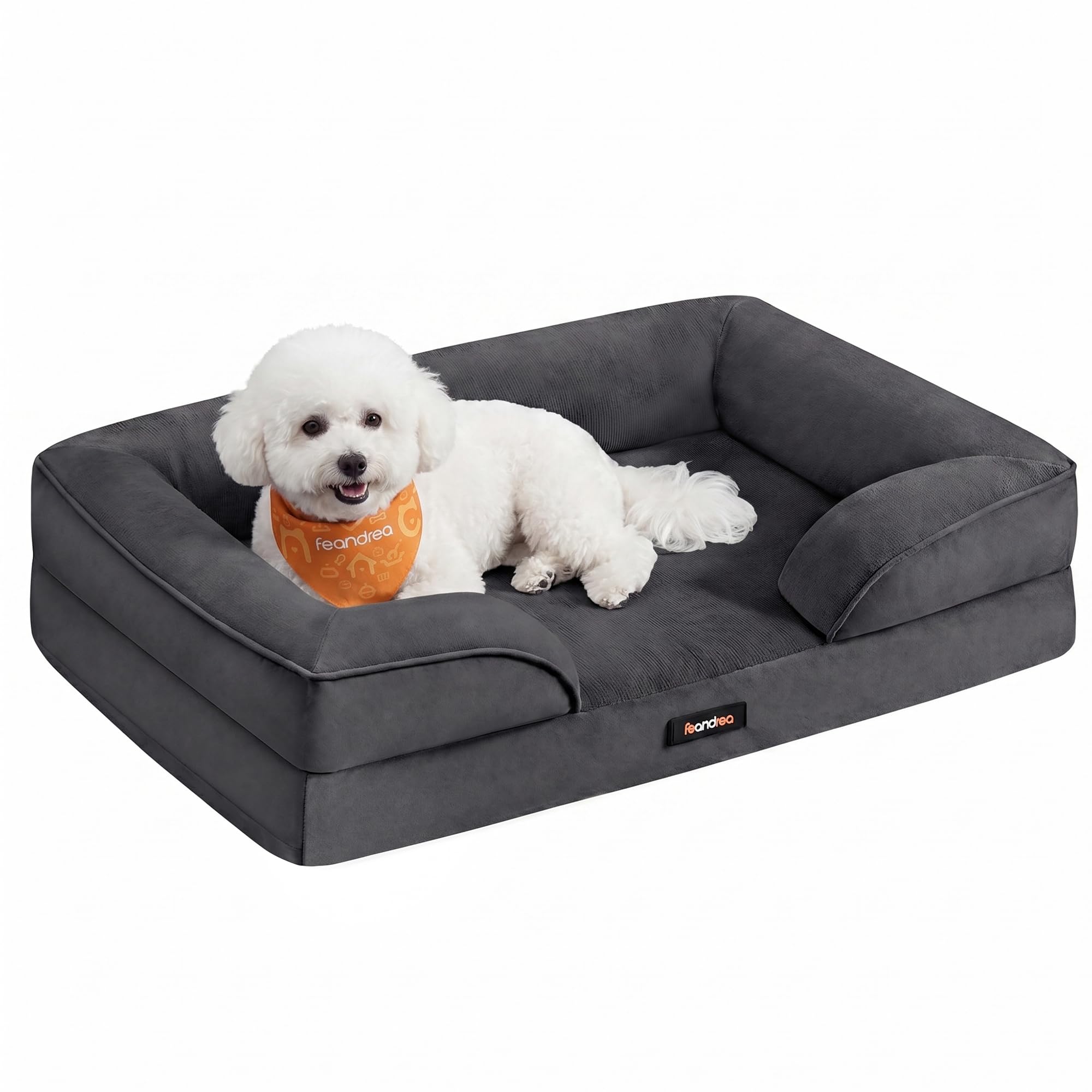 Feandrea Orthopaedic Dog Sofa Bed, M Dog Bed with Raised Sides, Egg Crate Foam, Removable and Washable Cover, Non-Slip Bottom, Water-Resistant Lining, Slate Grey, 76 x 51 x 16 cm PGW321GN01