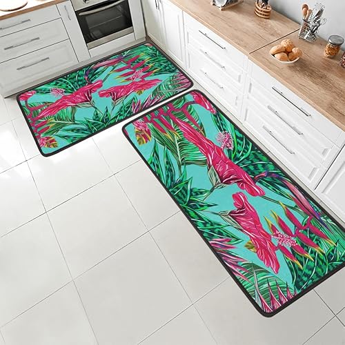 GUYOS Tapete de cocina con patrón floral de textura geométrica 2 piezas tapetes acolchados antifatiga para suelo de cocina de 47 x 17 pulgadas29 x