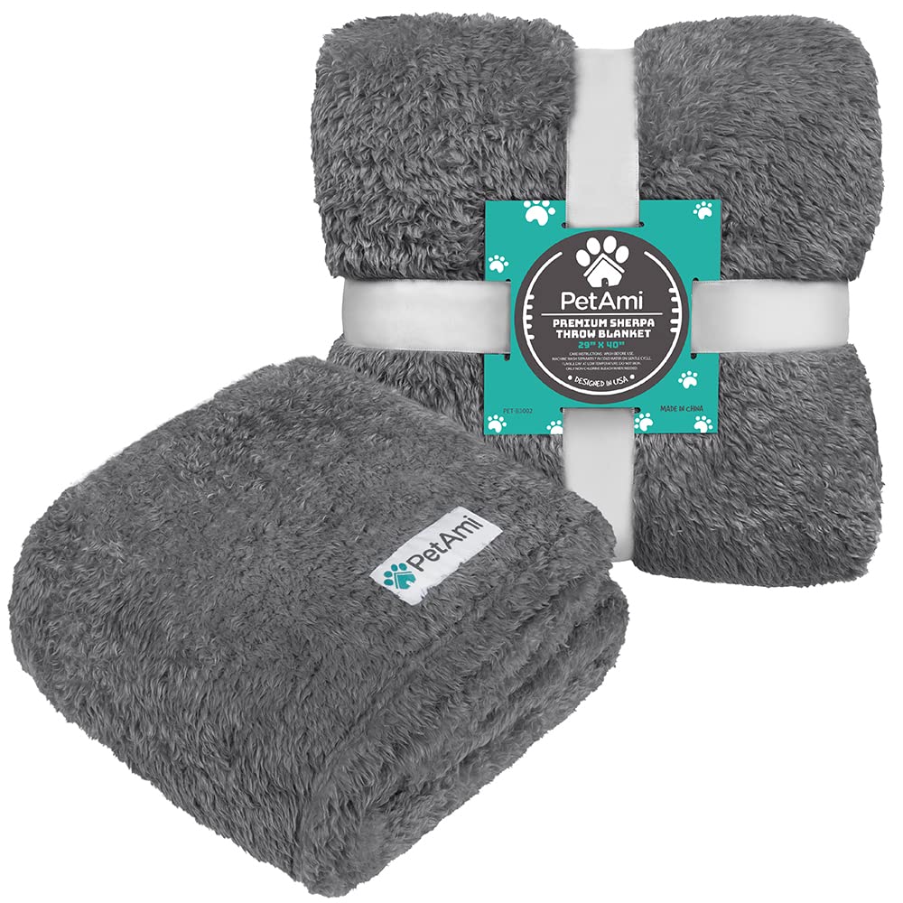 PetAmi Dog Blanket for Small Medium Dogs Grey, Fluffy Soft Puppy Blanket, Sherpa Fleece Cat Blanket for Kitten Doggie, Calming Pet Blanket Throw for Couch Sofa Bed Washable, Medium 29x40OEKO-TEX STANDARD 100