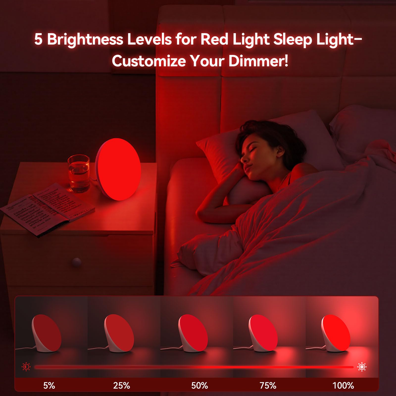 670nm Red Light Therapy Sleep Device & 10,000 Lux Sun Lamp – Dual Function Sleep Aid and Sunlight Lamp, Red Night Light Lamp to Support Deep Relaxation and Improve Sleeping for Adult & Kid Bedroom