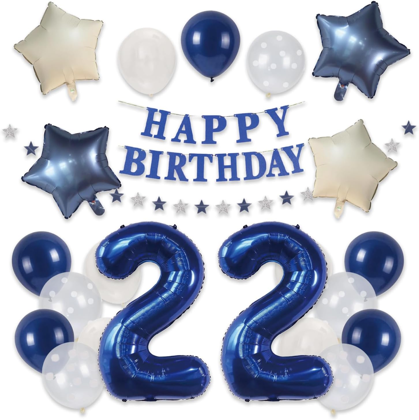 【風船屋】二十二歳 誕生日 飾り付け デコレーション 男性 女性 大人 男子 メンズ ネイビー サプライズ プレゼント パーティー スター 映え (22歳)
