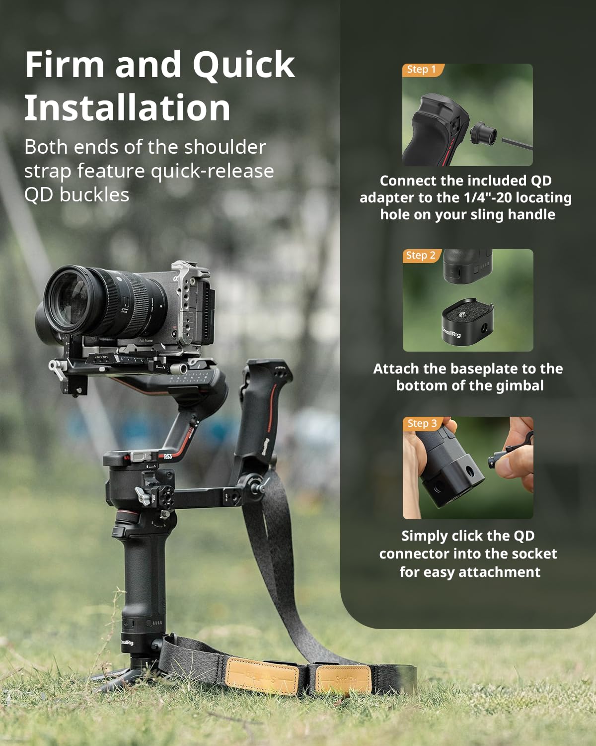 SMALLRIG Gewichtsreduzierender Schultergurt, Sling-Griff für DJI, Gimbal-Gürtel mit Verbesserten QD-Schnallen für RS 4 / RS 4 Pro/RS 4 Mini/RS 3 / RS 3 Pro/RS 3 Mini/RS 2, Schwarz - 5362