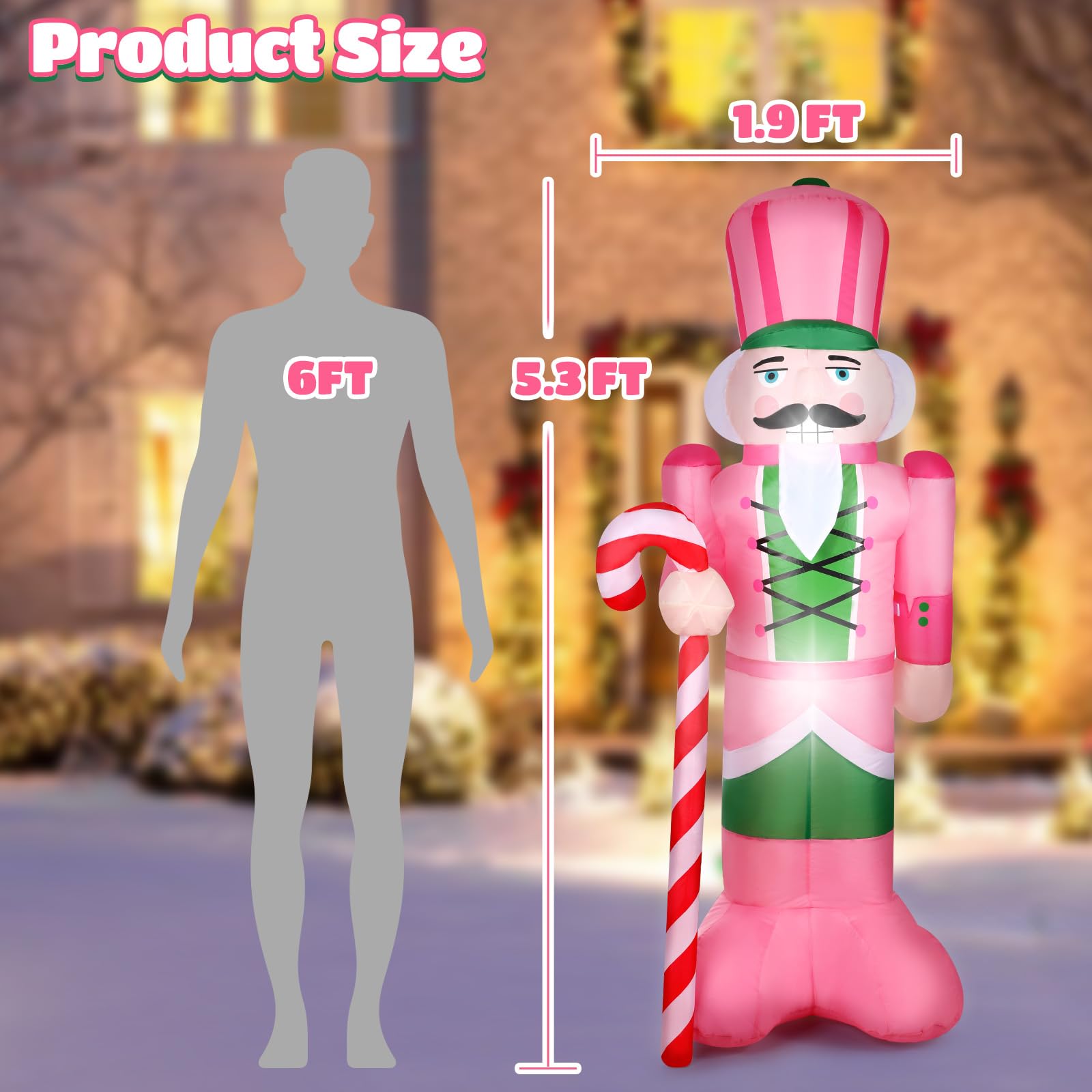 Kitticcino 5.6FT Inflatable Outdoor Decorations Blow Up Pink Christmas Tree with Santa Star Colorful Candy Built-in LED Lights Xmas Yard Garden Lawn Outdoor Indoor Holiday Party Decor: Nutcracker