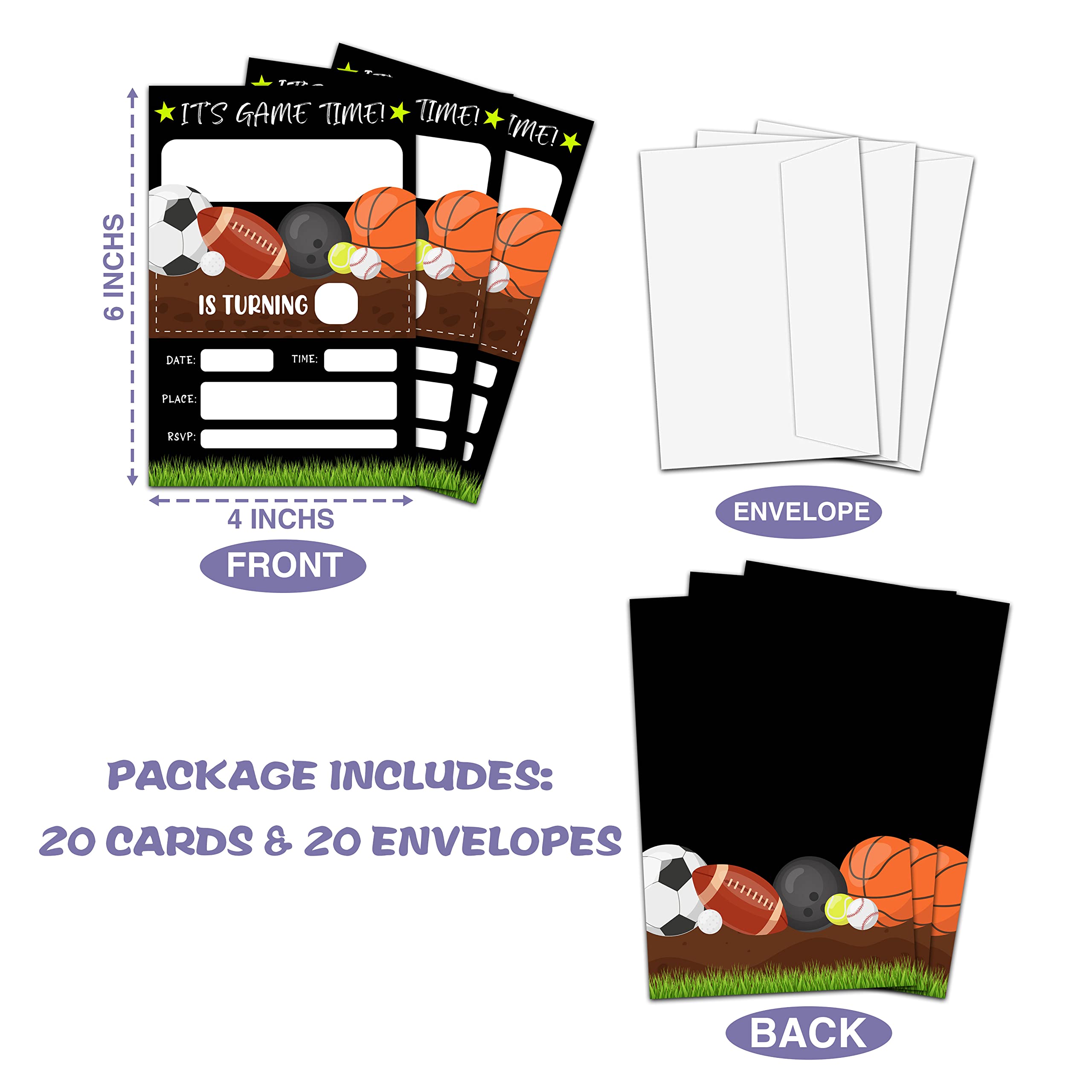 All-Star Party Invitation, Sports Theme Birthday Invite Cards With