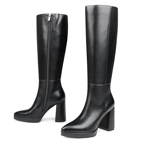 COLETER Womens Knee High Boots Chunky Heel Pointed Toe Side Zipper Long Boots Fall Winter Fashion Dress Boots