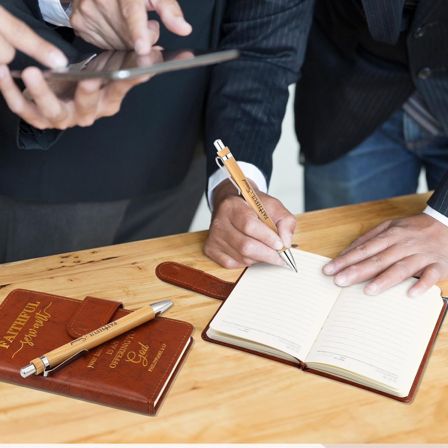 10 Sets/20 Pcs Christian Faithful Servant Gift Bulk Religious Journal Notebook with Bible Pen, Deacon Ordination Pastor Father Employee Business Minister Appreciation Gift for Men Church Sunday School
