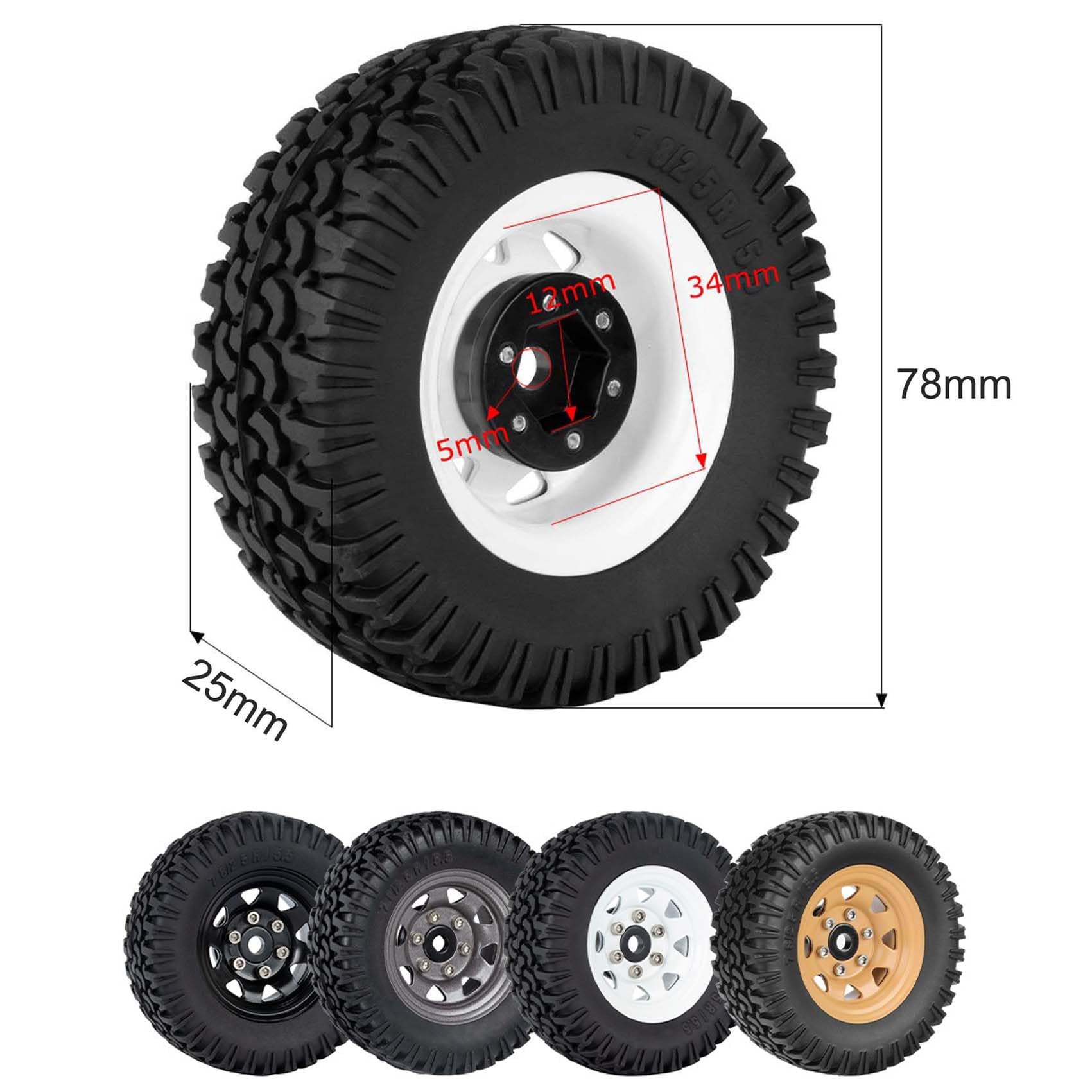 KEEDA Pneu RC 1,55" et jantes en alliage Beadlock pour voiture RC Crawler 1:10 Tamiya CC01 CC02 LC70 MST JIMNY AX90069 D90 (jaune)