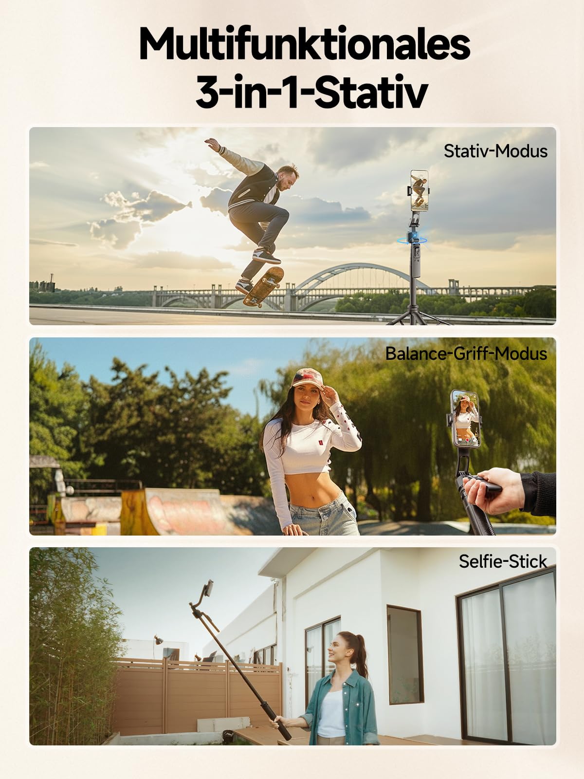 Handy Stativ mit Verfolgung, Rollei 360 Grad Rotation Automatic Face Tracking Smartphone Tripod Selfie Stick 163 cm mit Licht und Fernbedienung zum Filmen Vlog, Handy-Stative-Video-Smartphone-Tripod