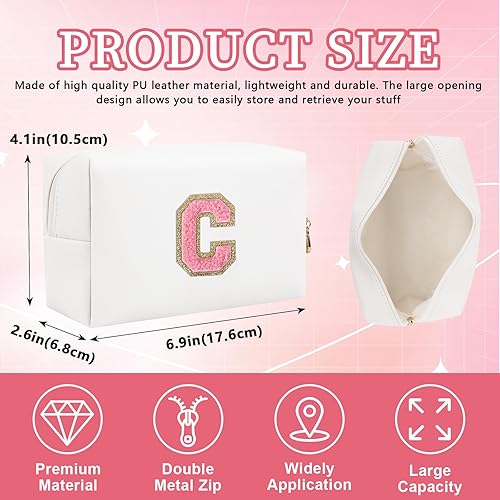 Miniatura 2 de Bolsa de maquillaje personalizada con parche de letra inicial, bolsa de cosméticos con cremallera, color1-rosa-c
