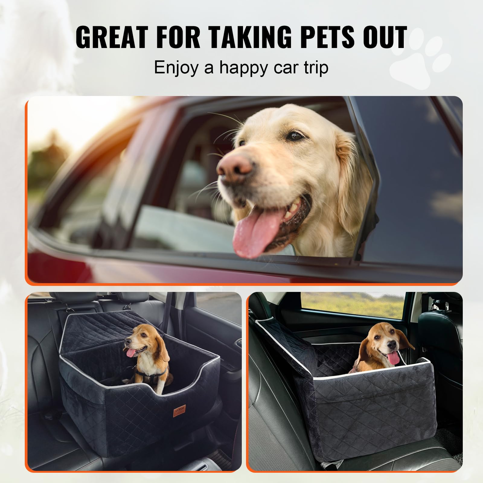 VEVOR Dog Car Seat Booster Seat with High Back, Storage Pocket, Clip-On Safety Leash, PP Cotton Filling, Car Bed for Small Dogs up to 20lbs, Dark Gray — view 6