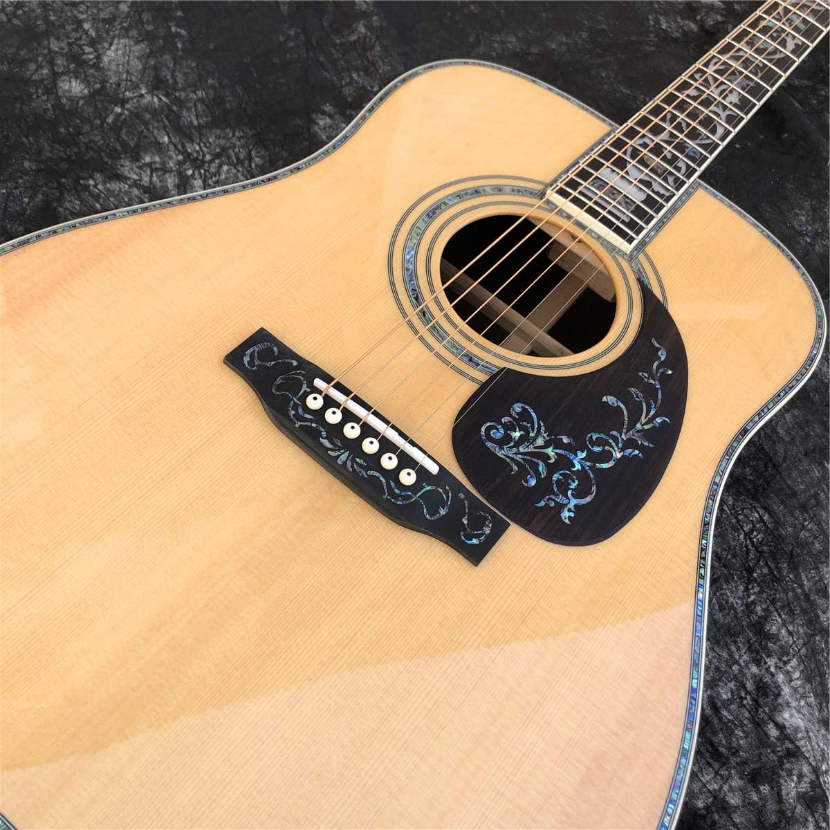 41 inch Solid Spruce Acoustic Guitar Ebony fingerboard Abalone Flower Inlays Rosewood Body natural