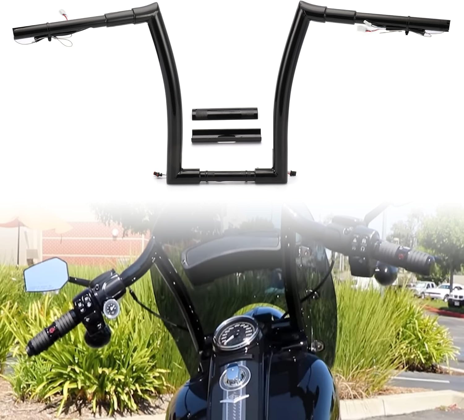 TIGERSGATE Black PREWIRED 16" Rise Ape Hangers Handlebars for 2015up