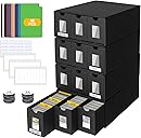 POKIENE Trading Storage Box Card with Visualization Window, 4 PCS Card Storage Box with 48 Card Dividers, Labels Tape and Drawers, for Tcg, Mtg, Ptcg, Sports Cards（Coated version）