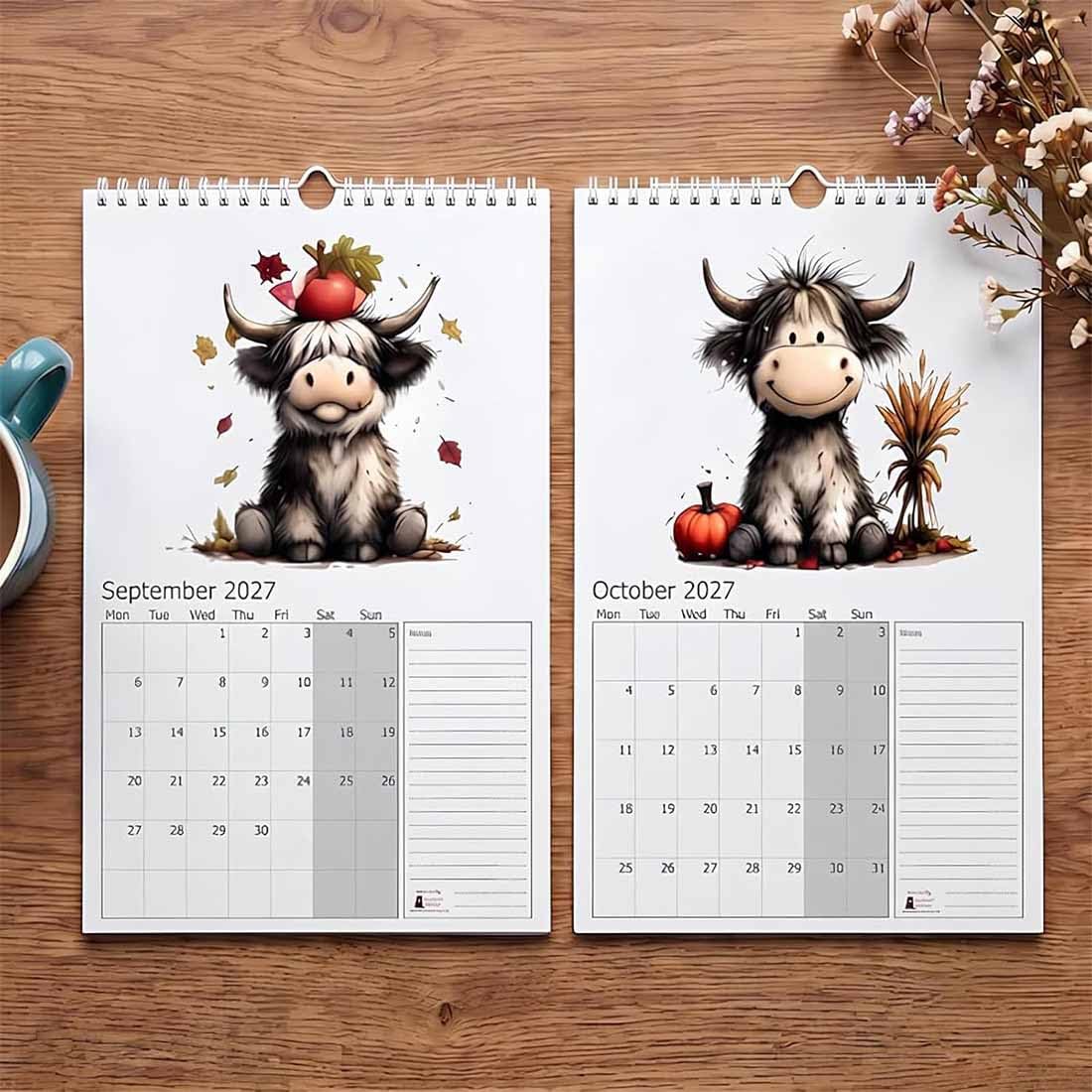 2027 Niedlicher Highland Cow Wandkalender mit Spiralbindung (3Stück) | 2027 Lustiger Highland-Kuh-Wandkalender, 12 monatliche Highland-Kuh-Designs für Kuhliebhaber