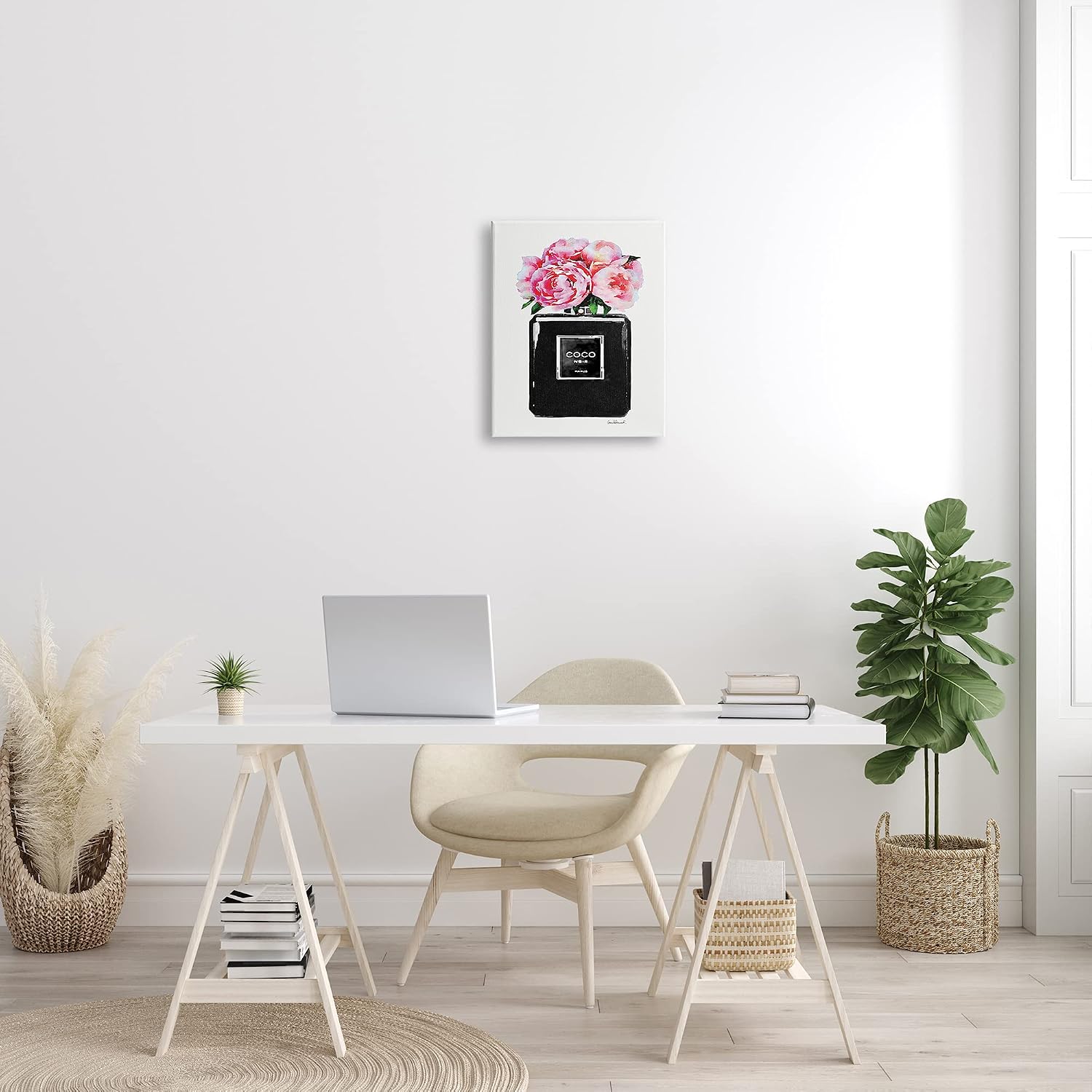 Stupell Industries agp-106 Glam Perfume Bottle Flower Black Peony Pink Wall Art, 16 x 20, Gallery Wrapped Canvas