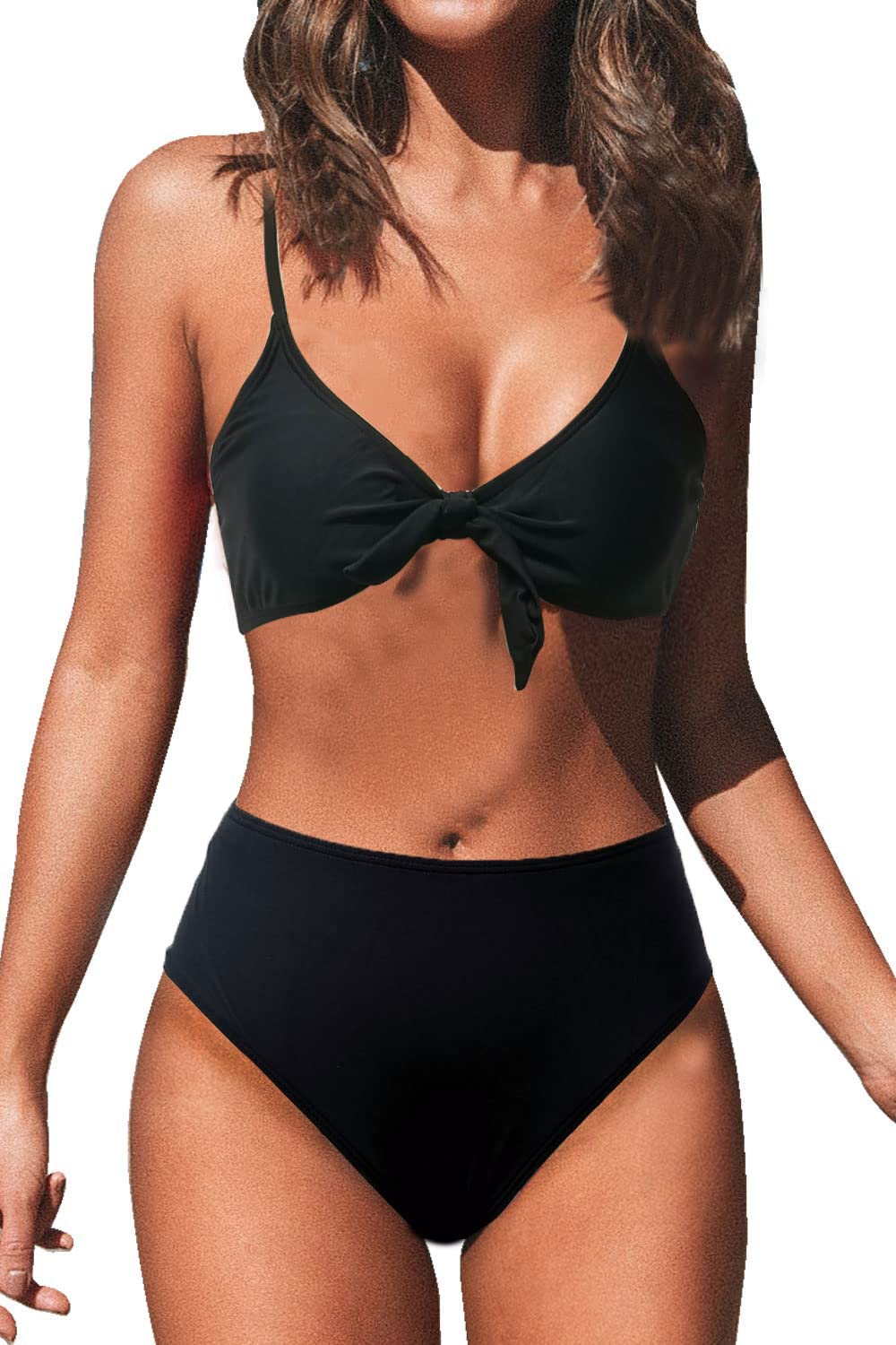 JFAN Conjunto de Bikini de Cintura Alta para Mujer Traje de Baño de Dos Piezas Traje de Baño de Nudo de Corbata de Guinga
