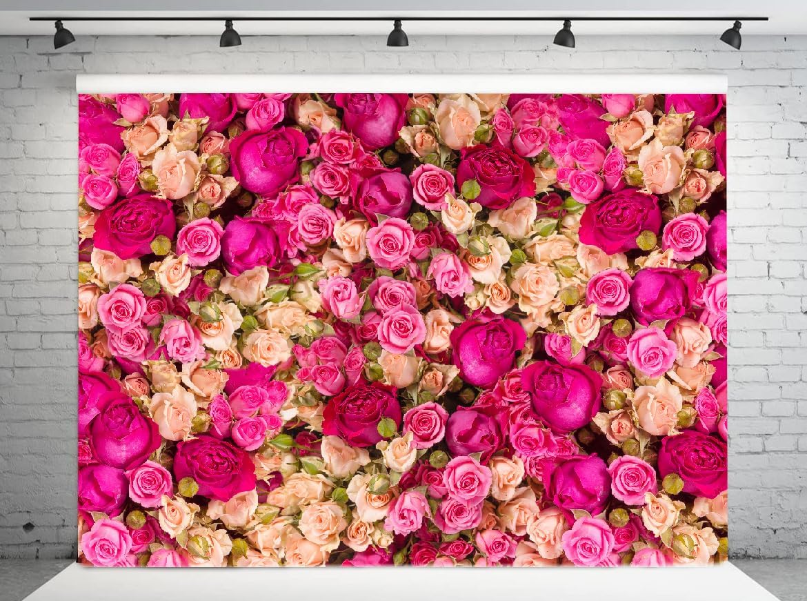 10x8ft Pink Red Rose Photo Backdrop Vinyl Studio Background for Valentine's Day, Mother's Day, Birthday Party DH-358