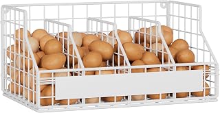 Egg Holder Countertop with 3 Dividers & Labels, 1 Tier Stackable Chicken Egg Baskets for Gathering Fresh Eggs in Small Space, Low Egg Organizer for Storage, Wall-Mounted, White