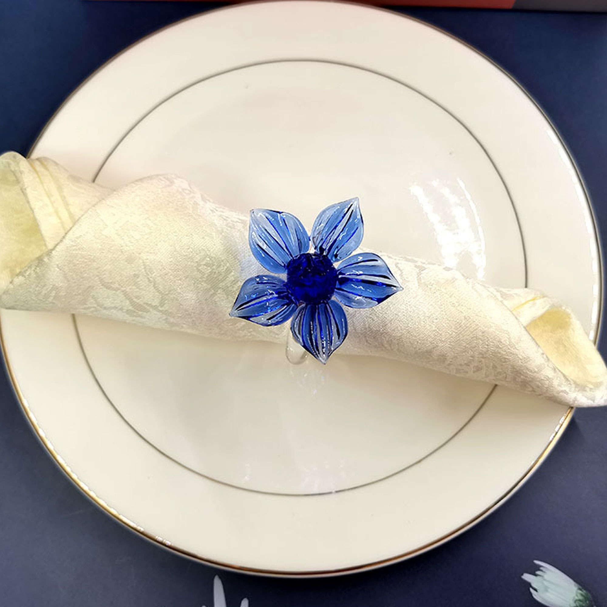 Portatovaglioli da tavolo, Fibbia porta tovagliolo in vetro girasole, set di 12 Portatovaglioli squisiti Anello in stoffa for la bocca for la decorazione della tavola di banchetti dell'hotel-Blue-1.57